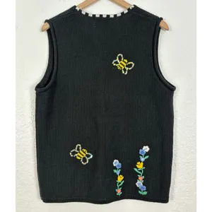 The Quacker Factory Knit Bee Floral Embroidered Sweater Vest Cottagecore Small thumbnail 2