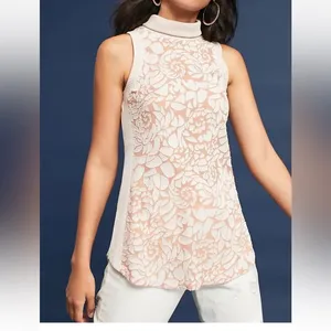 ANTHROPOLOGIE MEADOW RUE IVORY BLUSH SLEEVELESS TURTLENECK RIBBED TOP Sz S m thumbnail 2