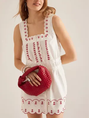 NWT Anthropologie Damson Madder Amaya Scalloped Mini Dress white red UK 12/ US 8 thumbnail 6