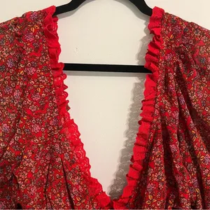 Free People Dress Pennie Babydoll Mini Red Floral Chiffon Boho Open Back… thumbnail 7
