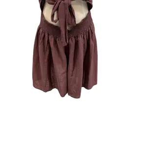 Free People Erin Ruffled Mini Dress Cut Out Back Linen Brown Size Large thumbnail 13