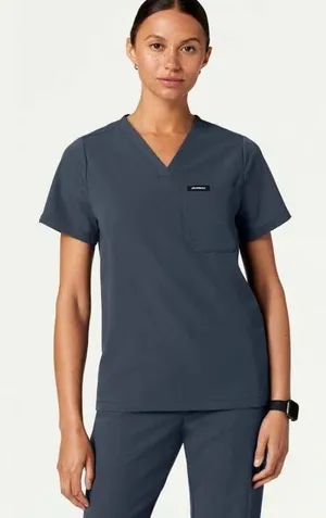 Jaanuu Women's V-Neck Scrub Top in Charcoal thumbnail 1