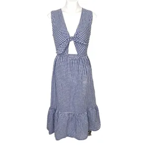 Shoshanna Gingham Check Tie Gilroy Dress Blue‎ White Size 12 $385 thumbnail 10
