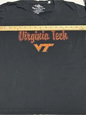 Virginia Tech Women's Black Long-Sleeve V-Neck Tee with Orange Script thumbnail 5