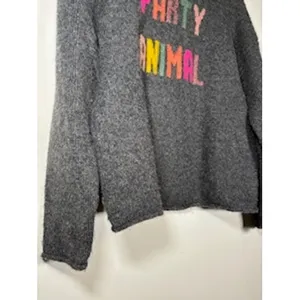 Lou & Grey Party Animal Mock Neck Sweater Gray XS Graphic Knit Pullover Fun‎ thumbnail 3