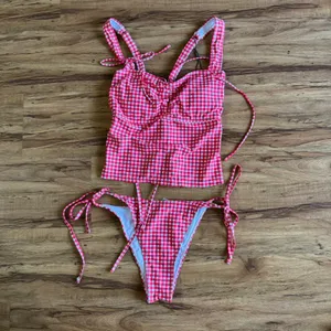 Zaful‎ Red Gingham Tankini Set Tie Shoulder Lace Up Back Swimsuit US 8 New thumbnail 9