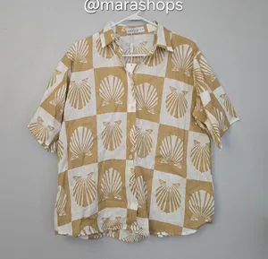 Petal + Pup Checkered Seashell Print Cotton Button Up Shirt thumbnail 2