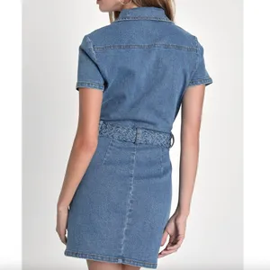 Lulu's- Distinct Icon Medium Wash Denim Belted Mini Dress With Pockets thumbnail 2
