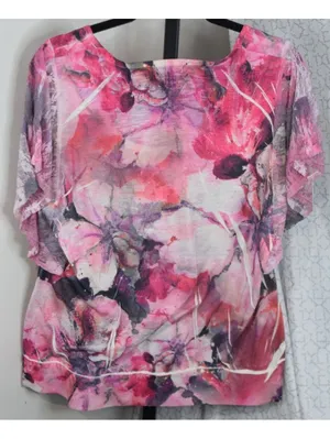 OneWorld Live and Let Live Women's 1X Pink Watercolor Floral Lace Sleeve Top thumbnail 2