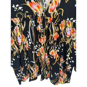 Free People‎ Bella Floral Babydoll Tunic Top Mini Dress Black V-Neck Size Medium thumbnail 9