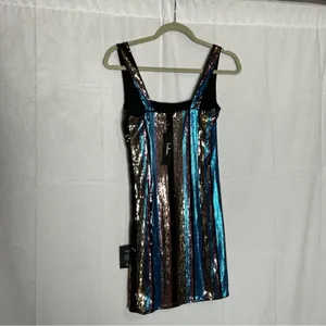 NWT Lulus Just Your Stripe Blue and Gold Sequin‎ Bodycon Mini Dress Size XS thumbnail 2