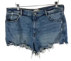 Abercrombie & Fitch The Mom Short High Rise Distressed Denim Short Blue Sz 33/16 thumbnail 1