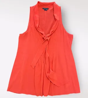 Theory‎ Women’s Red Silk Pleated Scoop neck business casual blouse Size P thumbnail 1