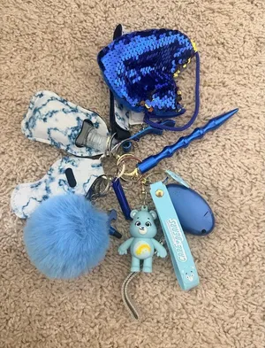 Care Bears Blue Bear Keychain Bag Charm Bundle Sequin Pouch Pom Pom Holder thumbnail 1