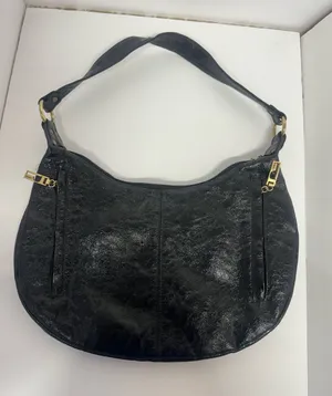 Pinky Black Leather Hobo Bag with Gold Hardware thumbnail 1