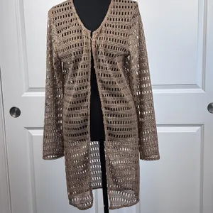 Tunnel Vision Women's XXL Crochet Duster Open Cardigan Taupe Boho Long Sleeve thumbnail 2
