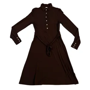 J.Crew Womens Brown Long Sleeve Knit Shirt Dress Gold Buttons Belted M thumbnail 2