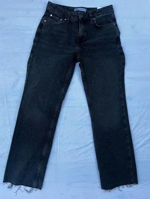 Zara Black washed Frayed Hem Jeans thumbnail 1