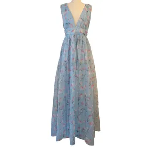 Lulus Garden Romance Organza Maxi Dress M Light Blue Floral Print Formal Wedding thumbnail 4