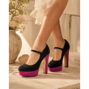 VINCE CAMUTO Black and Purple Suede Mary Jane Platform Pump Heel Size 6 thumbnail 2
