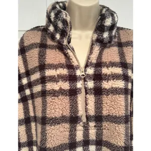 Koolaburra by UGG Women Plaid Sherpa Fleece Quarter Zip Pullover Tan A458762 thumbnail 2