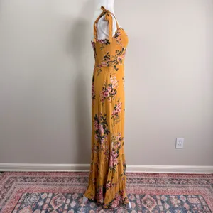 Reformation Jasen Dress Anjelica Yellow Floral Tie Strap Maxi Dress Size 6 thumbnail 4