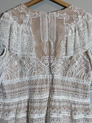 ML Monique Lhuillier Lace Fit & Flare Mini Dress Womens 18 White Formal Cocktail thumbnail 12