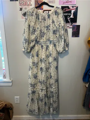 Free People Golden HourCream Maxi Dress with Blue Floral Print thumbnail 5