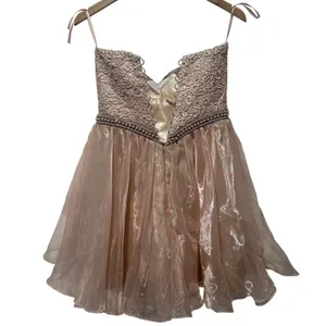 Abby Paris Lace Rhinestone Pearl Strapless Mini Dress Party Cocktail Prom Size 8 thumbnail 6