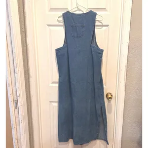 Style Studio Womens 1X Blue Denim Sleeveless Jumper Maxi Dress USA Cottagecore thumbnail 4