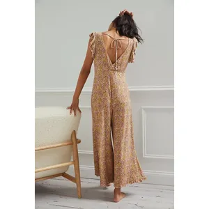 Anthropologie Matilda Ruffled Jumpsuit Size Medium Floral Jersey Bohemian thumbnail 13