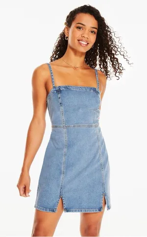 Aeropostale Women’s Light Blue Denim Stretch Dress with Slim Straps thumbnail 1