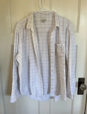 Madewell white plaid boyfriend flannel button up size xl thumbnail 1