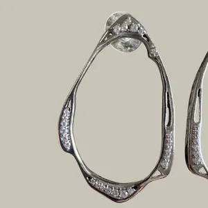 Kendra Scott Livi Fontal Hoops Silver Tone Pave Crystal Hoop Earrings Post Back thumbnail 7