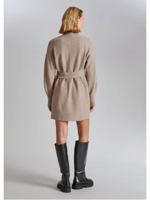 & Other Stories Beige Knit Sweater Dress M Belted Mock Neck Thick Oversized Prep thumbnail 3