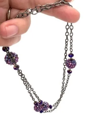 Black purple iridescent sparkly balls chain‎ link necklace Fairycore whimsy thumbnail 1