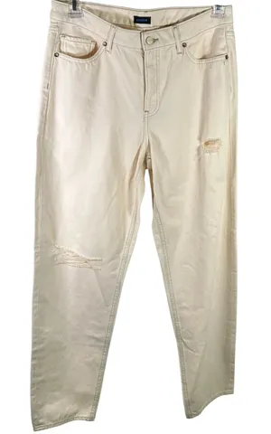 Express‎ Womens Jeans Size 10R Beige Distressed Denim High Rise Mom Jeans thumbnail 1