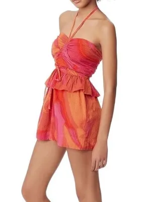 Circus NY Elyse Halter Pink/Orange Sleeveless Ruffle Mini Romper Size Medium Pink thumbnail 8