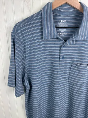 NEW Huk Waypoint Ombre Stripe Polo Shirt Men's Size Large Titanium Blue Fishing thumbnail 3
