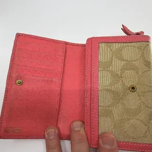 Coach Signature Trifold Pink C Canvas & Leather Wallet thumbnail 4