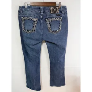 Miss Me Mid-Rise Easy Boot Jeans Size 33 Blue Embellished Denim Y2K Style Cotton thumbnail 2