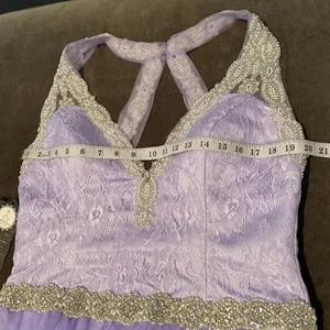 Women’s Purple Full Length V-Neck Silver Beaded Prom Party Dress Size 14 NWT thumbnail 12