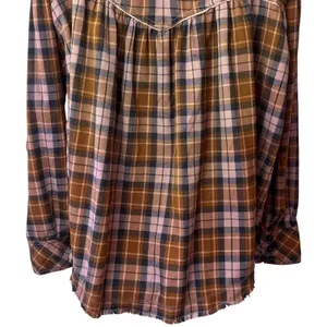 Free People‎ Cozy Dream Flannel Buttondown Oversized Raw Hem Feminine Outdoors L thumbnail 7