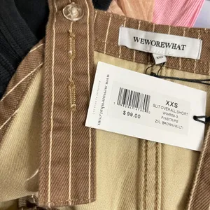 NWT WEWOREWHAT Denim Shortalls‎ in Brown Pinstripe, XXS. ($99) thumbnail 7