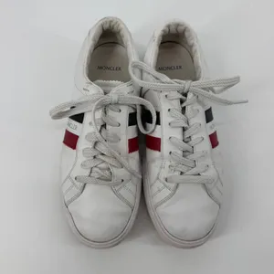 Moncler White Leather Low Top‎ Sneakers Women's 10 EU 41 Red Navy Stripe thumbnail 2
