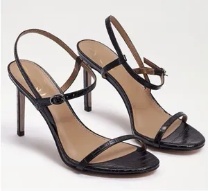 Sam Edelman Doran Black Croc Embossed Ankle Strap Heels Sandals Stiletto Size 7 thumbnail 1