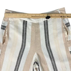 Anthropologie Beige Black White Neutral Stripe Linen Blend Wide Leg Pants size M thumbnail 6