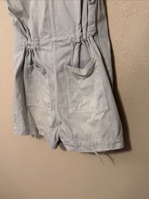 Free People We The Free Light Blue Denim Zip Short Romper with Hood Size Small thumbnail 7