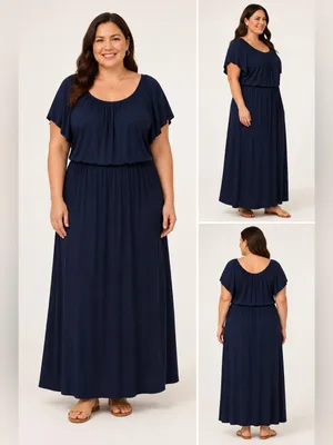 Sweet Lovely by Jen Navy Blue Maxi Dress 1XL Flutter Sleeve Stretch Boho thumbnail 2