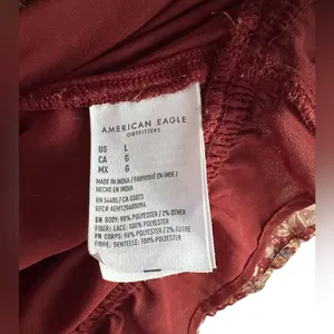 American Eagle Sheer‎ Floral Blouse Large Burgundy Long Sleeve Boho Peasant Top thumbnail 8